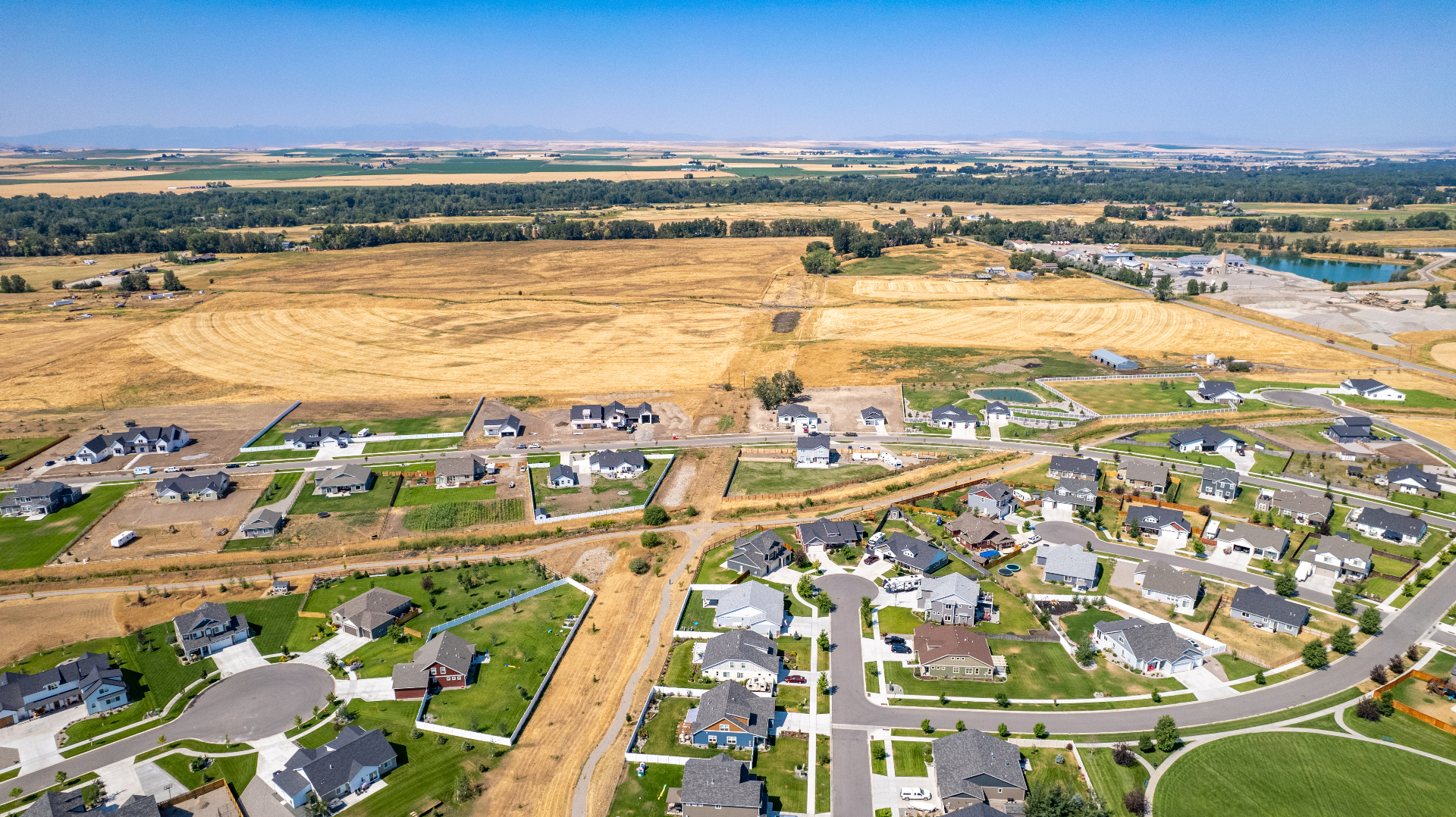Aerial view of Blackstone civil sitework in the Gallatin Valley